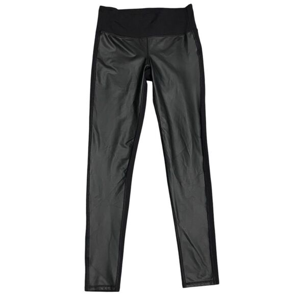 Athleta Size Small Black High Rise Gleam Faux Leather Panel Leggings - Picture 6 of 14